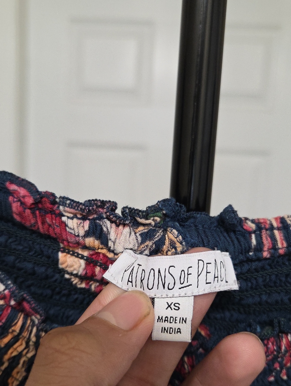 Patrons of Peace Navy Tropical Floral Smocked Off-Shoulder Maxi Dress Boho Rayon - Picture 5 of 9